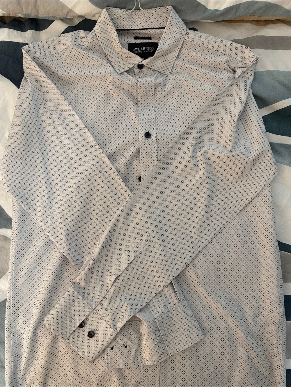 Kenneth Cole New York White Dress Shirt with Micro Dot Pattern